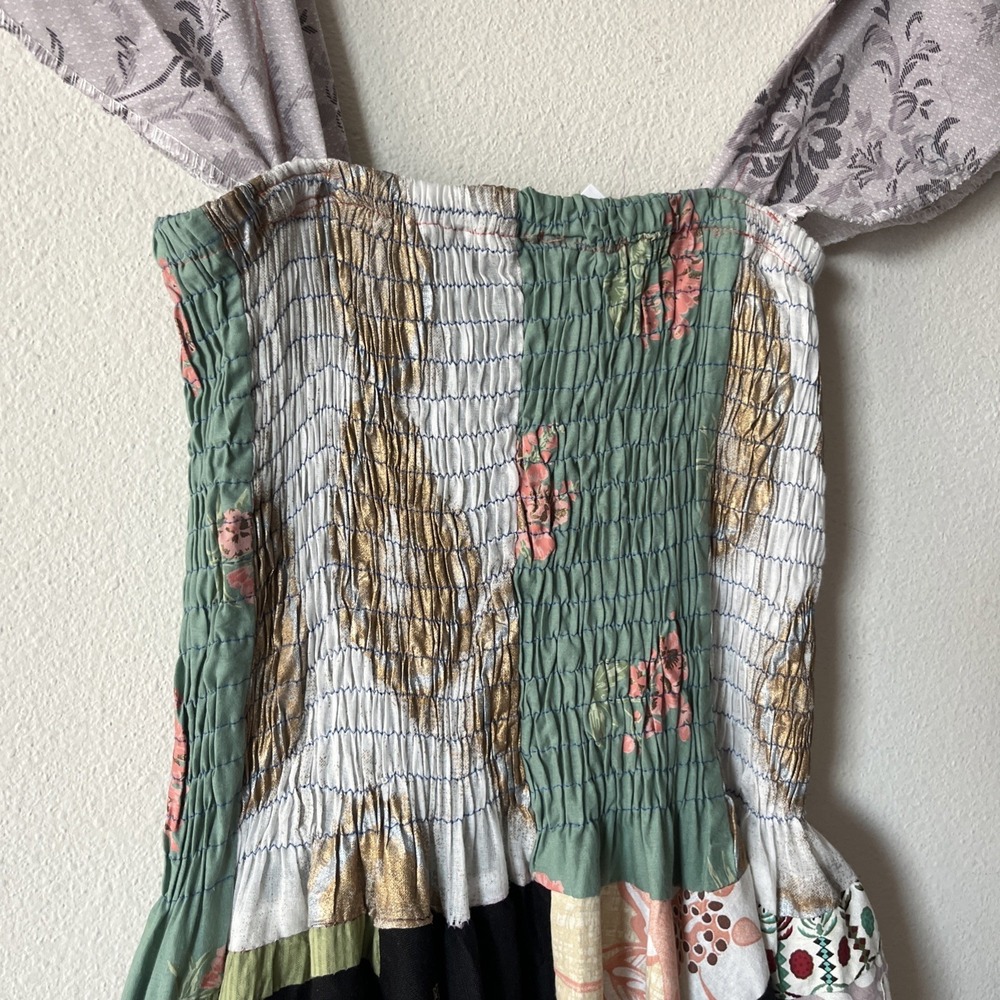 Ashley Taylor Patchwork Dress Strap Smock Boho Festival Hippie Colorful OS New - Picture 13 of 16
